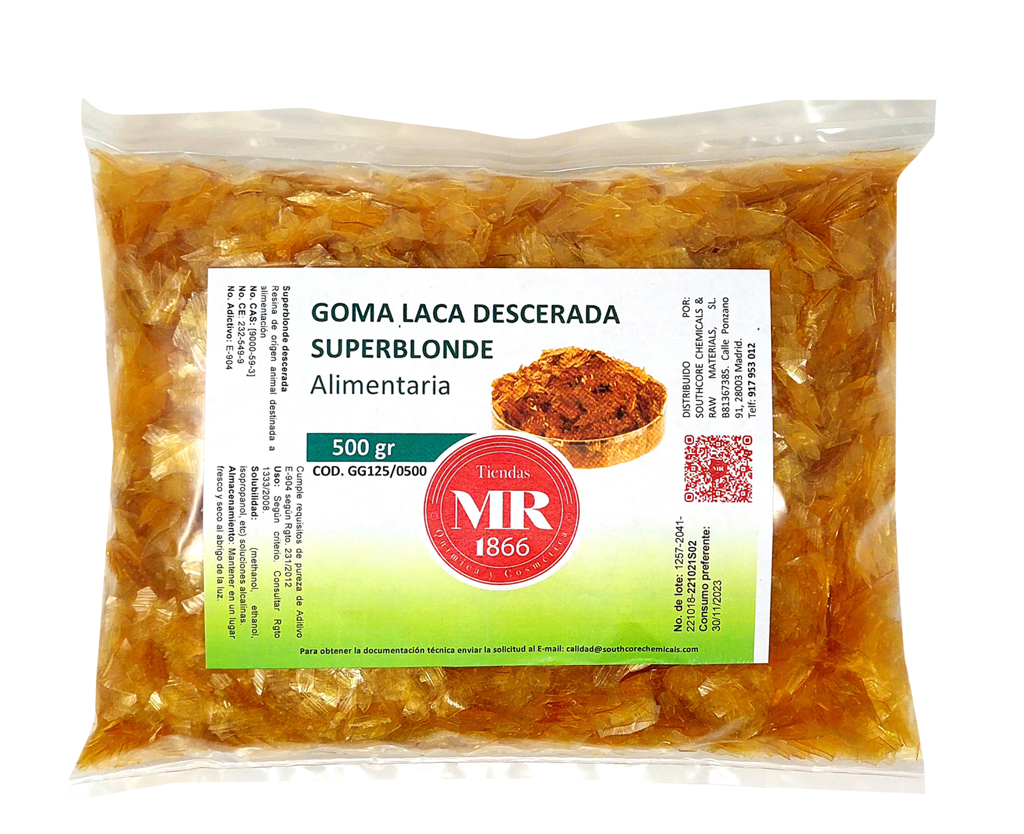 Goma laca en escamas, 100 gr.